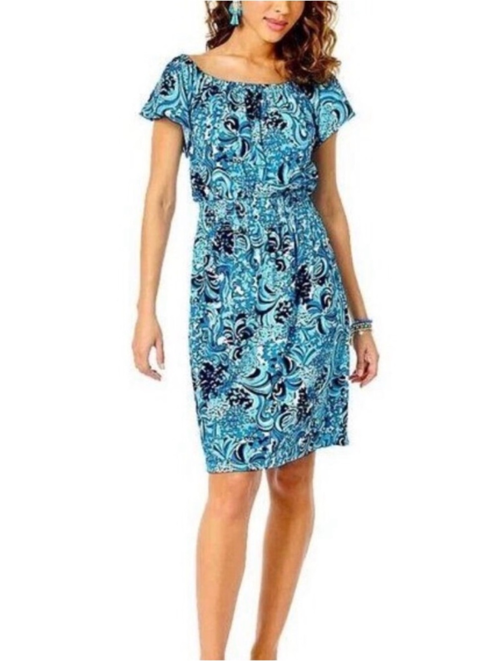 Lilly Pulitzer Clarette Flutter Sleeve Dress in Mermazing Blue size Small